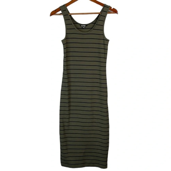 GEORGE Olive Green Ribbed  Bodycon Midi Tank Dress Striped Stretch Size M - Picture 2 of 11